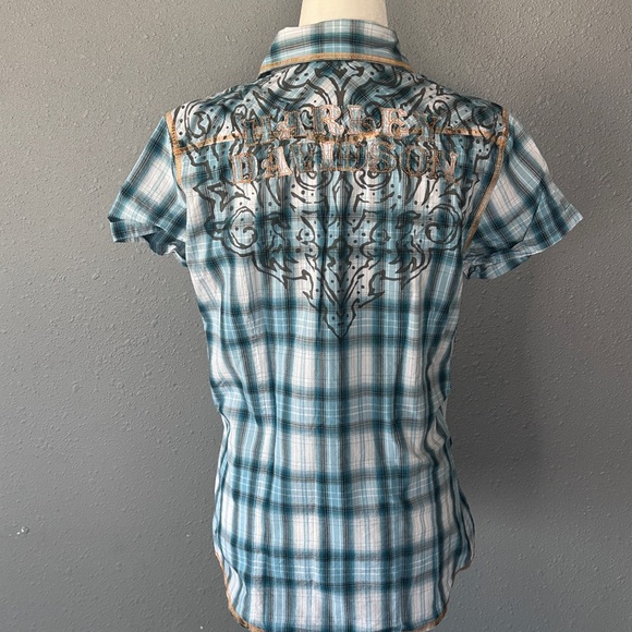 HARLEY DAVIDSON Shirt Women's M Embroidery Button Up - GREAT CONDITION - Picture 2 of 8